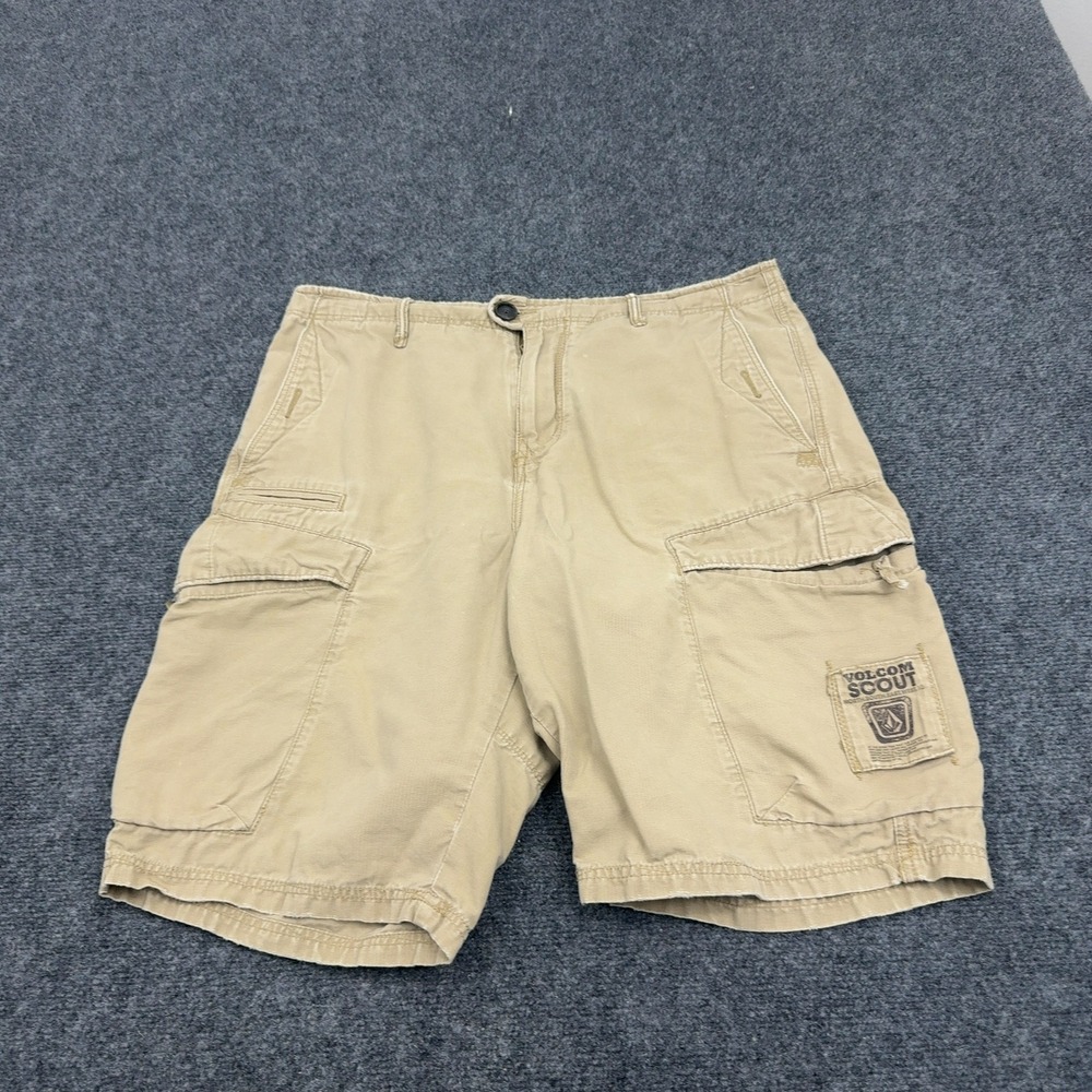 Volcom Scout Cargo Shorts Mens 34 Tan Cotton Multi-Pocket Utility Gorpcore Skate